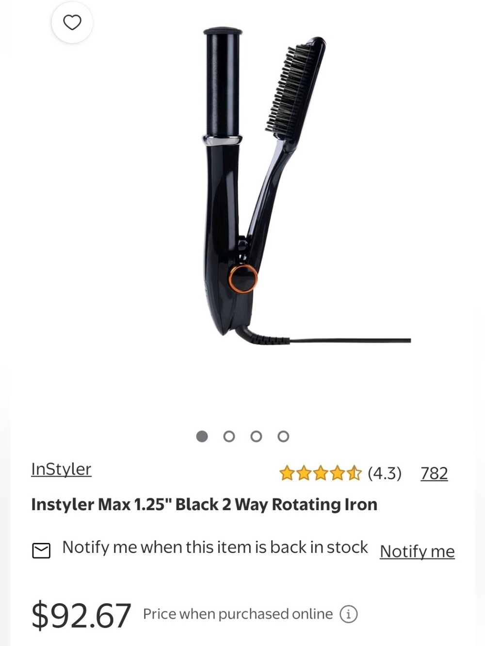 Instyler Max 1.25" Black Rotating Hair Iron with Bristle Brush